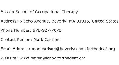 Boston School of Occupational Therapy Address Contact Number