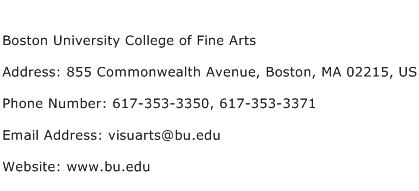 Boston University College of Fine Arts Address Contact Number