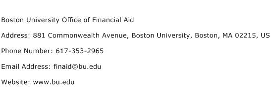 Boston University Office of Financial Aid Address Contact Number