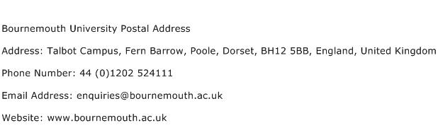 Bournemouth University Postal Address Address Contact Number