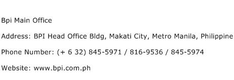 Bpi Main Office Address Contact Number