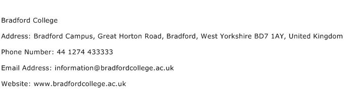 Bradford College Address Contact Number