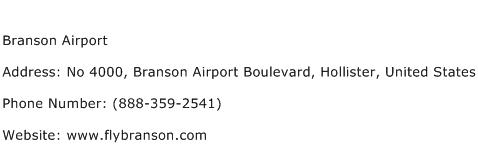 Branson Airport Address Contact Number