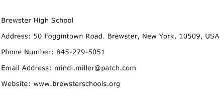Brewster High School Address Contact Number