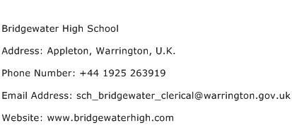 Bridgewater High School Address Contact Number