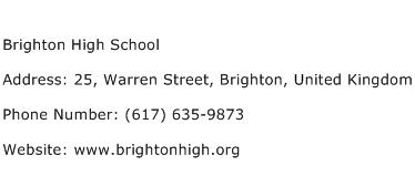 Brighton High School Address Contact Number