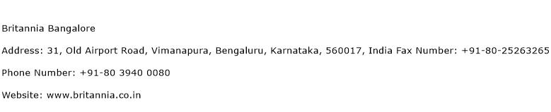 Britannia Bangalore Address Contact Number