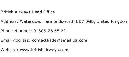 British Airways Head Office Address Contact Number