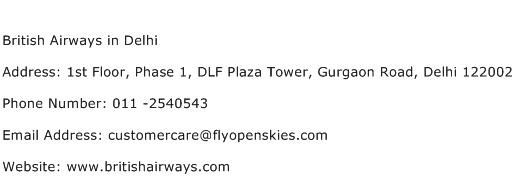 British Airways in Delhi Address Contact Number
