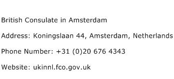 British Consulate in Amsterdam Address Contact Number