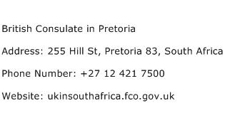 British Consulate in Pretoria Address Contact Number