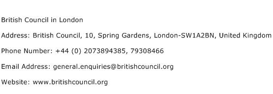 British Council in London Address Contact Number