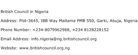 British Council in Nigeria Address Contact Number