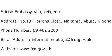 British Embassy Abuja Nigeria Address Contact Number