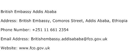 British Embassy Addis Ababa Address Contact Number