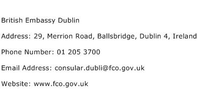 British Embassy Dublin Address Contact Number