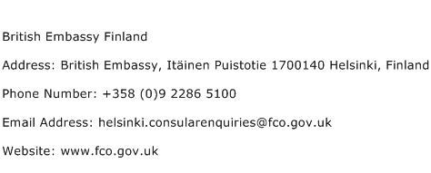British Embassy Finland Address Contact Number