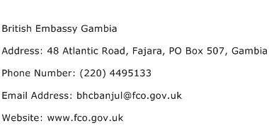 British Embassy Gambia Address Contact Number