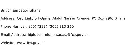 British Embassy Ghana Address Contact Number