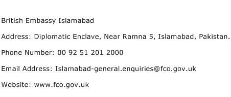 British Embassy Islamabad Address Contact Number