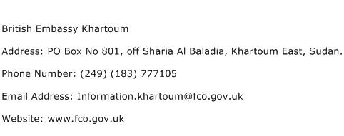 British Embassy Khartoum Address Contact Number