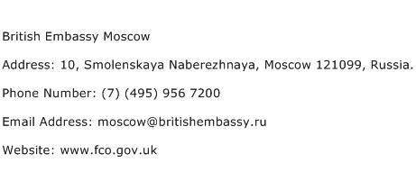 British Embassy Moscow Address Contact Number
