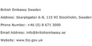 British Embassy Sweden Address Contact Number