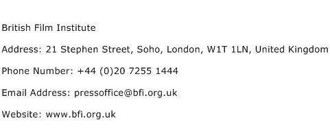 British Film Institute Address Contact Number