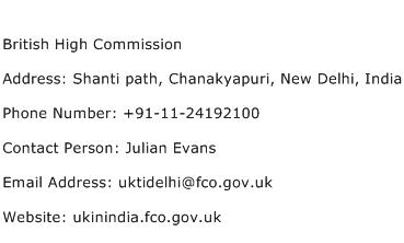 British High Commission Address Contact Number