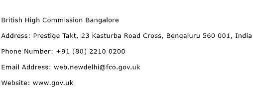 British High Commission Bangalore Address Contact Number