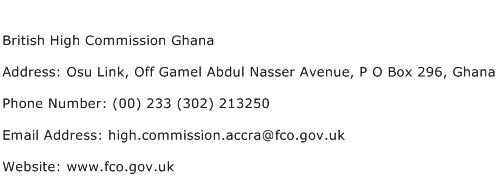 British High Commission Ghana Address Contact Number