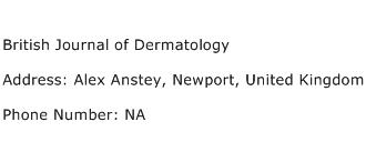 British Journal of Dermatology Address Contact Number
