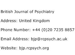 British Journal of Psychiatry Address Contact Number