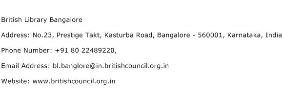 British Library Bangalore Address Contact Number