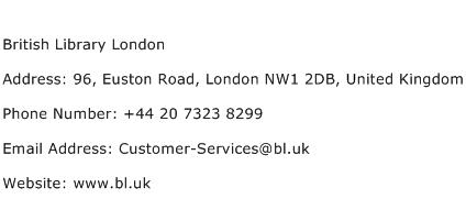 British Library London Address Contact Number