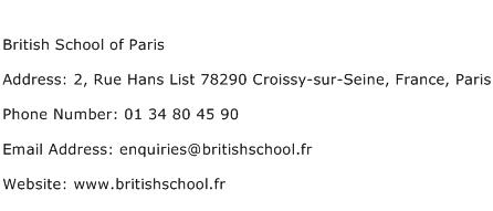 British School of Paris Address Contact Number