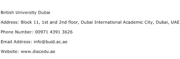 British University Dubai Address Contact Number
