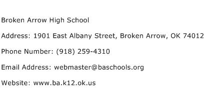 Broken Arrow High School Address Contact Number