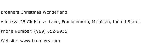 Bronners Christmas Wonderland Address Contact Number