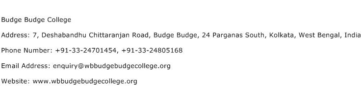Budge Budge College Address Contact Number