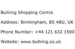 Bullring Shopping Centre Address Contact Number