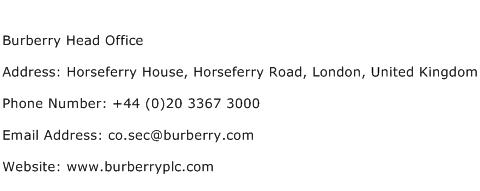 Burberry Head Office Address Contact Number