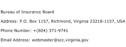 Bureau of Insurance Board Address Contact Number