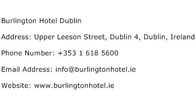 Burlington Hotel Dublin Address Contact Number