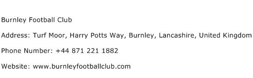 Burnley Football Club Address Contact Number