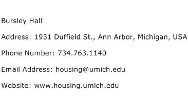 Bursley Hall Address Contact Number