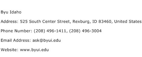 Byu Idaho Address Contact Number