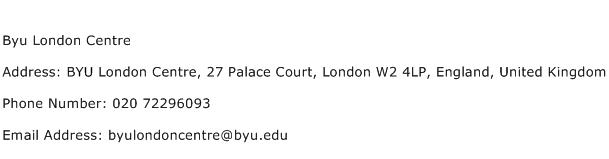 Byu London Centre Address Contact Number