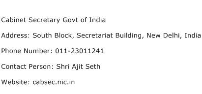 Cabinet Secretary Govt of India Address Contact Number