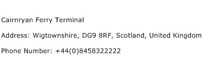 Cairnryan Ferry Terminal Address Contact Number